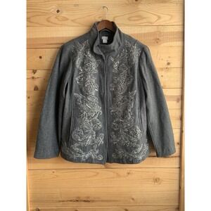 Chico's Jacket Women's Size 2 (Large) Wool Blend Blazer Jacket Christmas Holiday